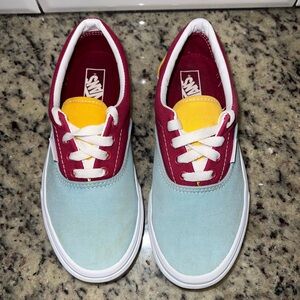 Vans Classic Blue Maroon And Yellow Shoes Size 4.5 Juniors Pre Owned